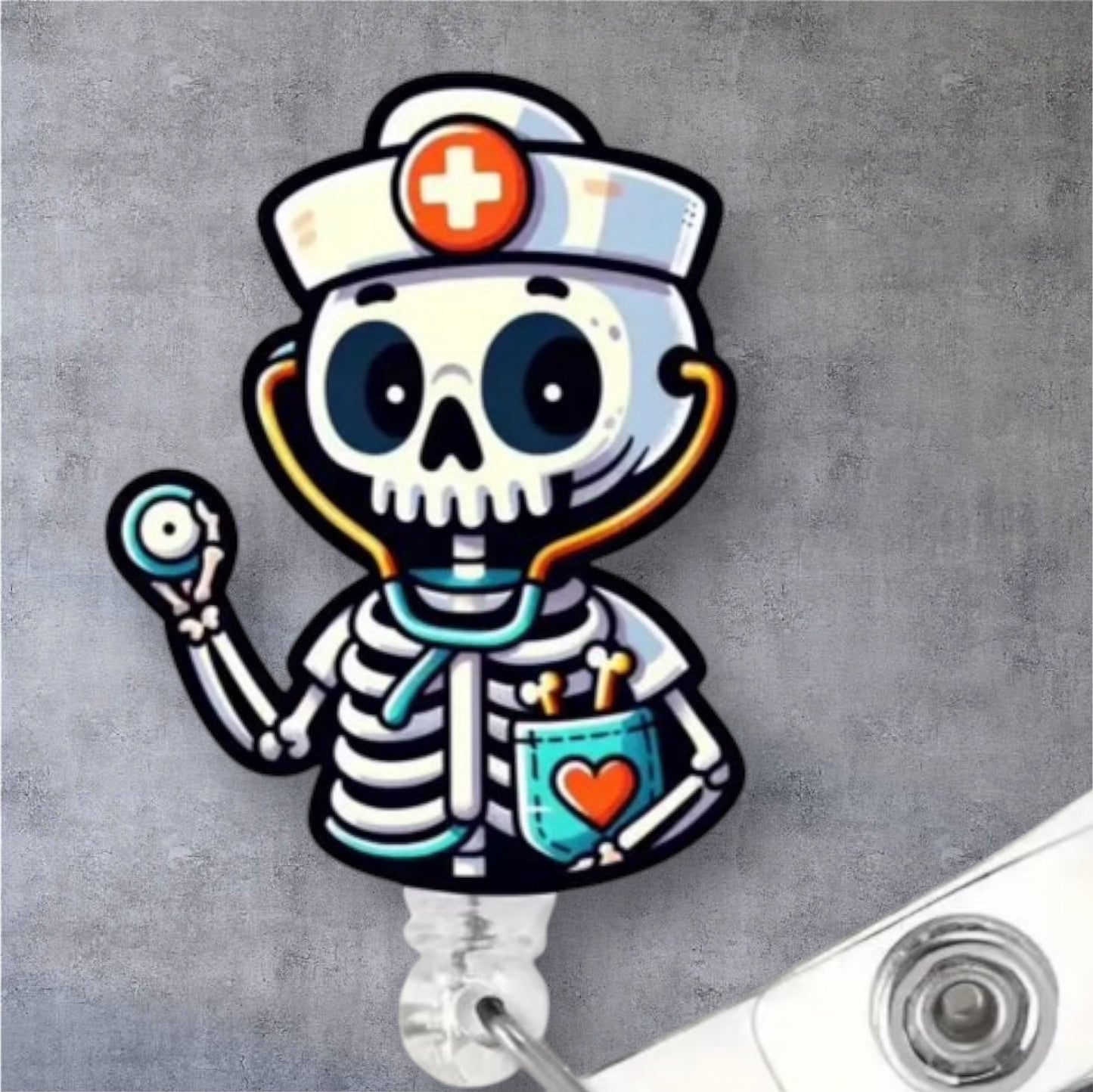 SKELETON NURSE HALLOWEEN BADGE REEL
