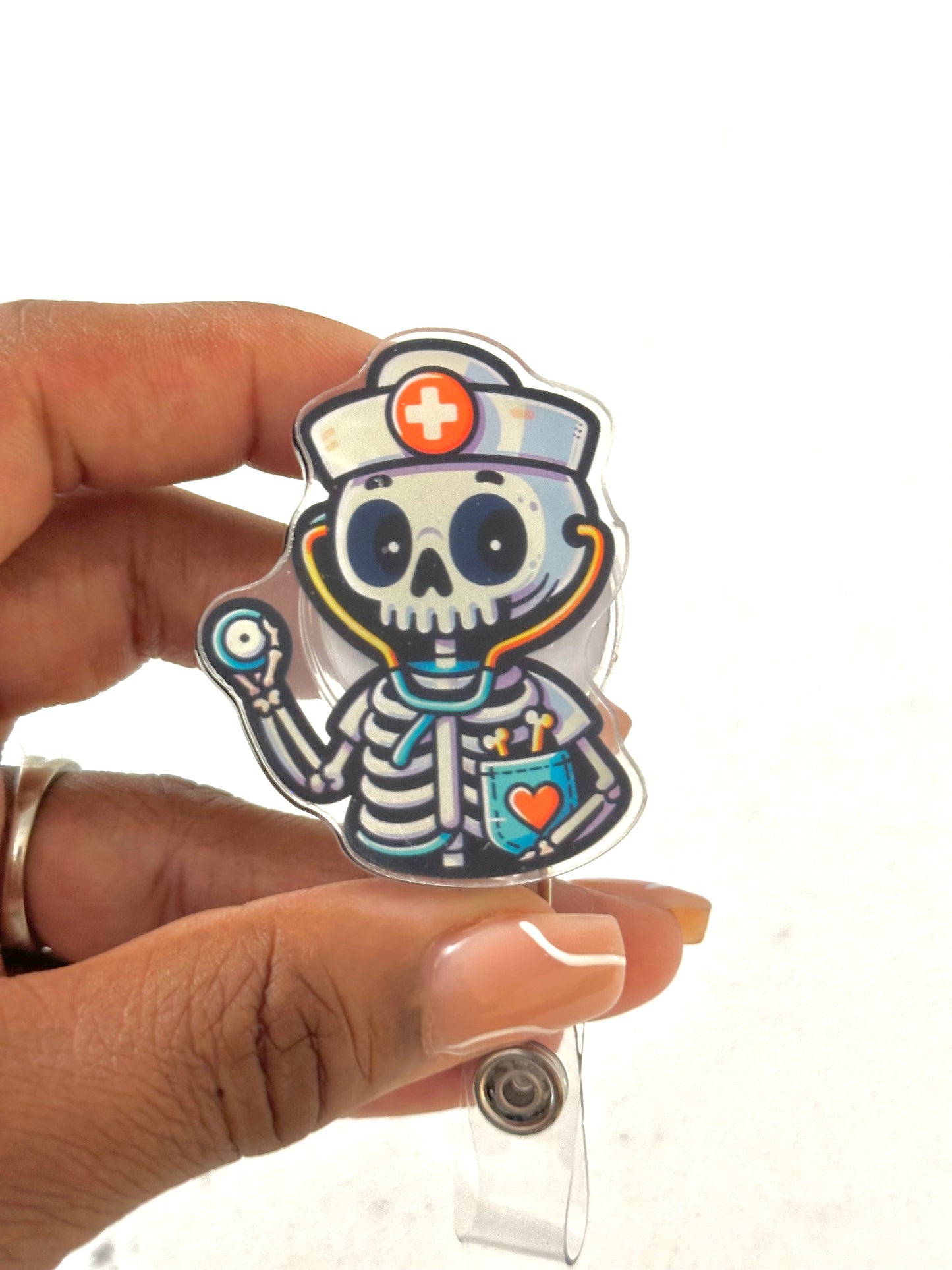 SKELETON NURSE HALLOWEEN BADGE REEL