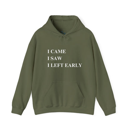 I'M LEAVING EARLY-WHITE PRINT HOODED SWEATSHIRT