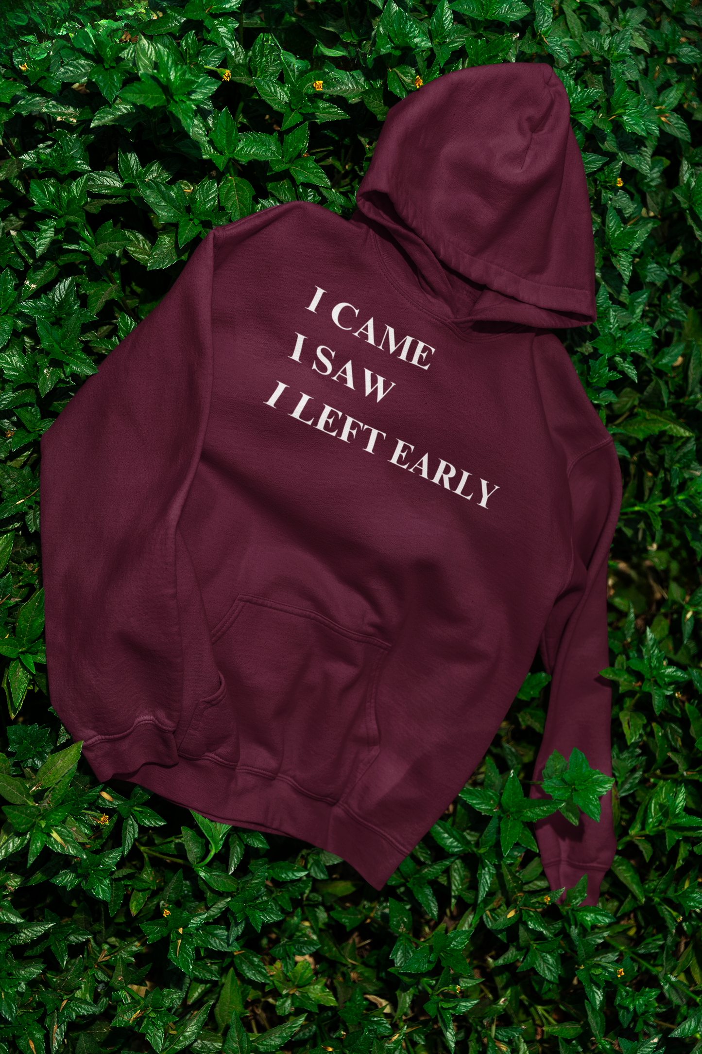 I'M LEAVING EARLY-WHITE PRINT HOODED SWEATSHIRT